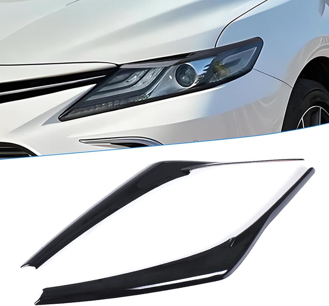 2pcs Headlight Eyelid Eyebrow Cover Compatible with Toyota Camry 2018-2024 SE XSE LE XLE Hybrid Glossy Black ABS Trim Decoration Toyota Camry Accessories