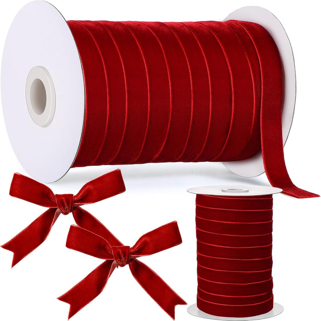 Chuangdi 5/8 Inch, 60 Yard Christmas Velvet Ribbon Vintage Burgundy Ribbons for Gift Wrapping Christmas Tree Ornaments Xmas Party Decoration Wreath Crafts Bow Making