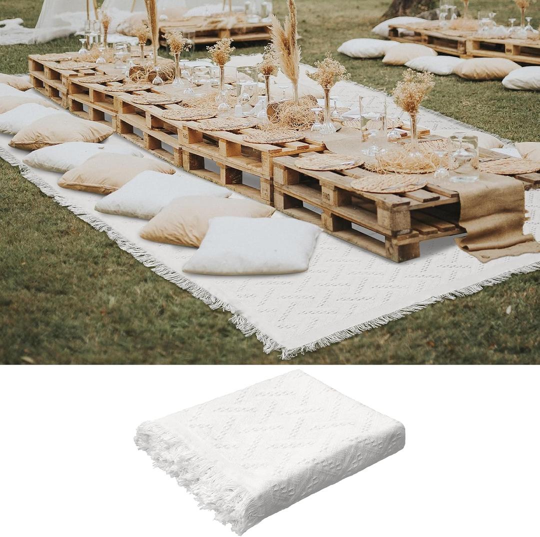 91 x 71 Extra Large Outdoor Picnic Blanket Woven Cotton Yarn Oversize Beach Blanket with Fringe Bohemia Machine Washable Sandproof Portable for Spring Summer Camping Beach