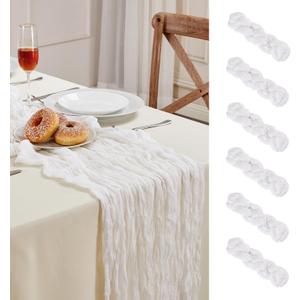 6 Pack White Cheesecloth Table Runner 10FT Long Boho Gauze Table Runner Rustic Sheer Runner for Wedding Bridal Baby Shower Birthday Party Table Decor Thanksgiving Christmas Decorations