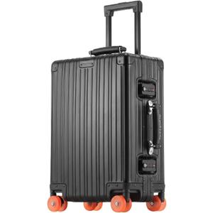 22x14x9 inch Carry on Suitcase, 22 Inch Aluminum Zipperless Carry-on Luggage Airline Approved, Full Aluminum Carry On Suitcase, All Aluminium Luggage with Skate-Grade PU Wheels,TSA Locks(Black)
