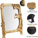 Vintage Gold Mirror Wall Decor - Small Vanity Mirrors, Antique Decorative for Desk Room, Frame Arched Victorian Decoration for Home Table, Standing Framed Gift for Furniture Living Bedroom, Rectangle