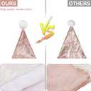 SATINIOR Adult Santa Hat Unisex Christmas Hat Santa Claus Cap Christmas Cap with Lining and Plush Brim for Xmas Women Men (adult size (12-14), Rose Gold Sequins)