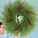 26 Inch Pine Wreath Christmas Wreaths for Front Door Real Touch Norfolk Pine Wreath Large Artificial Green Wreaths for Walls Windows Mantle Indoor Outdoor Home Decor with Red Berries Xmas Decorations