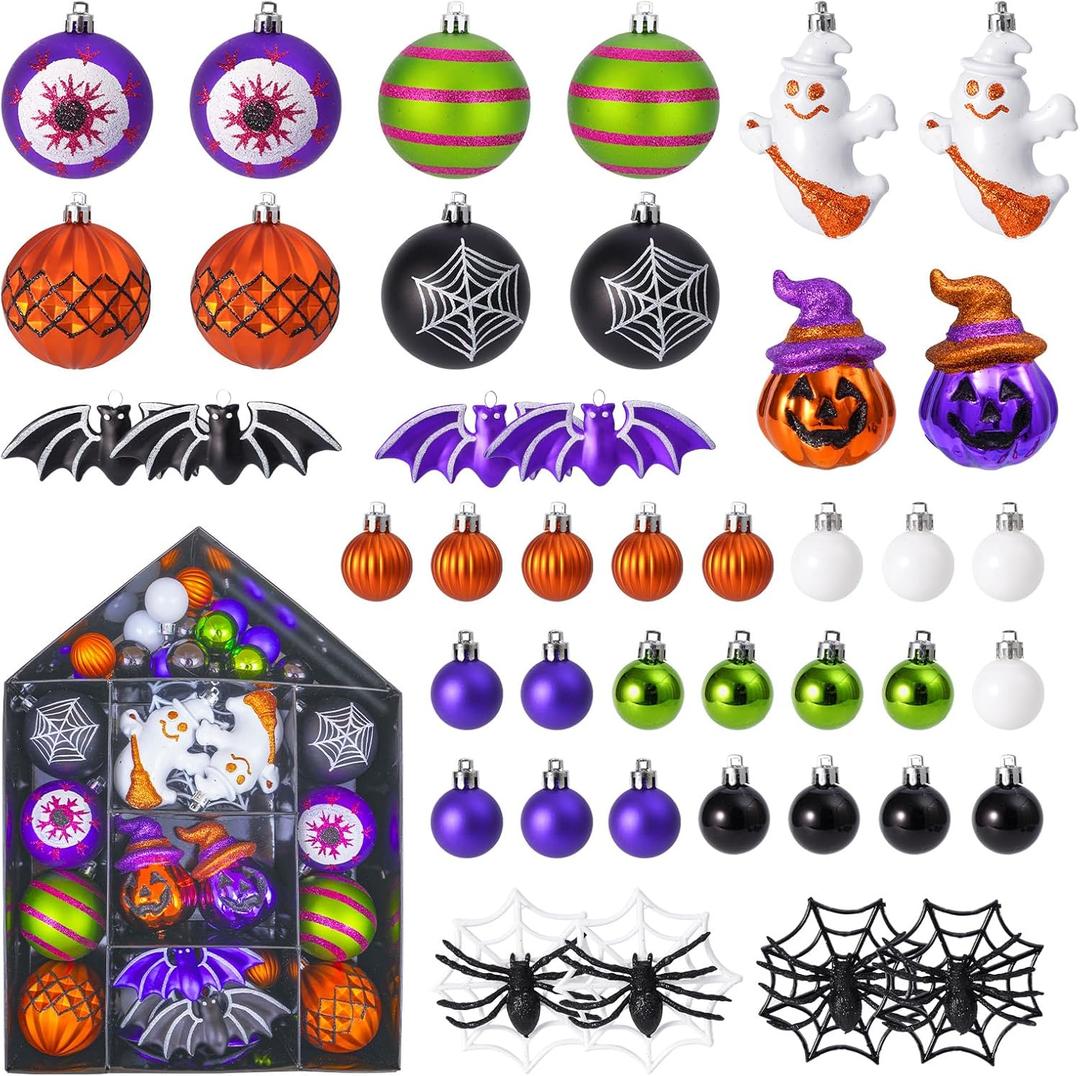 42PCS Velvet Christmas Ball Ornaments Set, Flocked Shatterproof Xmas Tree Decor, Assorted Hanging Ornaments with Loop for Holiday Home Decor, Christmas Tree, Mantel, Party Decoration (Halloween)