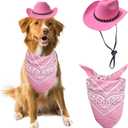 Dog and Cat Cowboy Hat With Bandana Scarf - Mini Pet Costume for Holiday, Halloween, Party Decoration (Pink, Large)