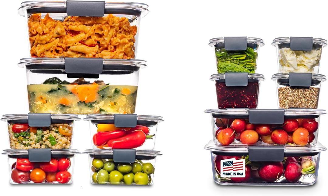 Rubbermaid Brilliance BPA-Free Airtight Food Storage Containers, 12-Piece Set, Easy for Meal Prep, Lunch & Leftovers