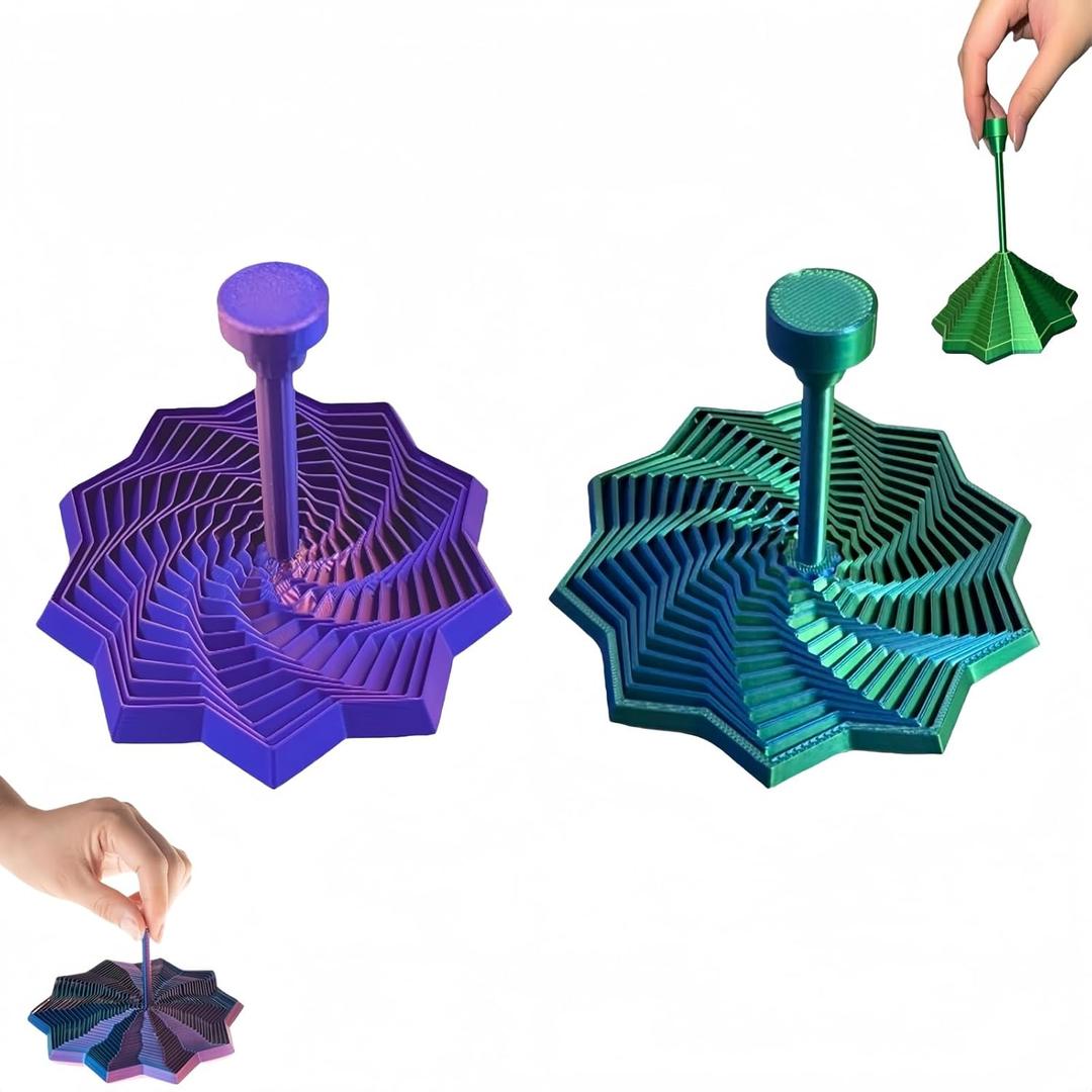 2Pack Sensory Fidget Star – 3D Printed Expandable Star Toy with Handle, Whirling Fractal Spinner for Stress Relief, Focus & Mindful Play, Transformable Desk Fidget Gadget (4.3 Inch)