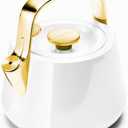 2 Quart Whistling Tea Kettle - Durable Stainless Steel Tea Pot - Fast Boiling, Stovetop Agnostic - Non-Toxic, PTFE & PFOA Free - Includes Pot Holder - White