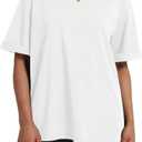 Womens Oversized T Shirts Crewneck Rolled Short Sleeve Tops Summer Casual Basic Workout Tee Shirts (White, XXL)