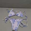 VOLAFA Women's Triangle Bikini Set String Swimsuit Print Tie Smocked Ruched Two Piece Bathing Suit (4, Light Blue)