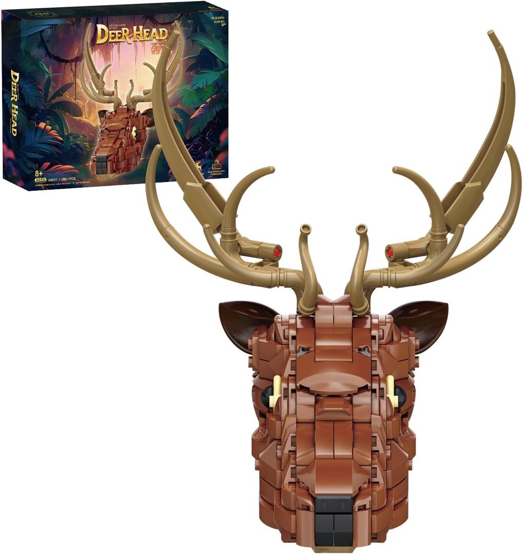 KAZI Wall Art Building Toy Sets,Deer Head Nature Wall Artwork for Living Room Decor,Home Office Decor Idea,Build and Display Creative Activity for Artistic Adults,Birthday Gifts,Easter Basket Stuffers