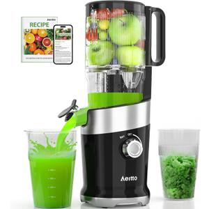 Cold Press Juicer Fits Whole Fruits, Aeitto Masticating Juicer Machines with Wide Feed Chute, Juice Extractor Machine Easy to Clean, High Juice Yield, Easy to Assemble, Self Feeding