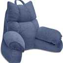 RRPAHWTV Reading Pillow for Bed with High Arm Rests ,Back Support Pillow for Sitting Up in Bed with Shredded Memory Foam for Reading, TV, Gaming or Relaxing on FloorDark Blue, Large