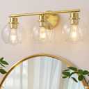 22" Bathroom Light Fixtures, 3-Lights Bathroom Vanity Light Over Mirror with Clear Glass Shade, Modern Gold Wall Sconce Vanity Lighting for Bath, Kitchen, Living Room, Hallway