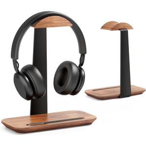 UPERGO Walnut Headphone Stand, Wood Headset Stand for Desk, Universal Headphone Holder with Storage Base for Gaming, Airpod max, Bose, Razer