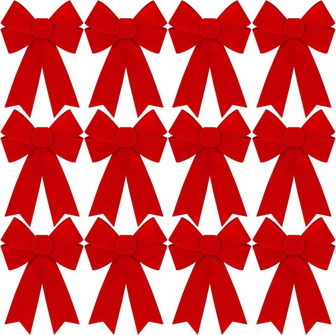 Heartome 12 PCS Christmas Bows for Tree, 9 x12 in Large PVC Bows for Christmas Decorations Indoor, Red Plastic Xmas Bows, Outdoor Xmas Home Wreath Fence Stairs Railing Fireplace Front Door Supplies