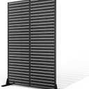 Metal Privacy Screen Outdoor Privacy Screen, Freestanding Fence Panel for Outside, 72''H47''W, Decorative Screen Panel for Backyard/Patio/Deck (Black-Louvered)