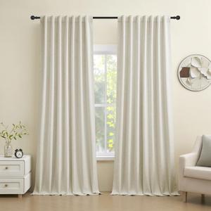 Novecozy Heavyweight 100% Blackout Curtains 96 Inch Long, Linen Textured Full Black Out Thermal Insulated Back Tab/Rod Pocket Light Blocking Window Drapefor Bedroom Living Room,2 Panels Set, Beige