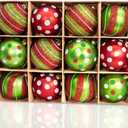 12PCS Green Red Christmas Ball Ornaments, 3.15" Large Shatterproof Plastic Hand-Painted Glitter Xmas Tree Decorations (Green)