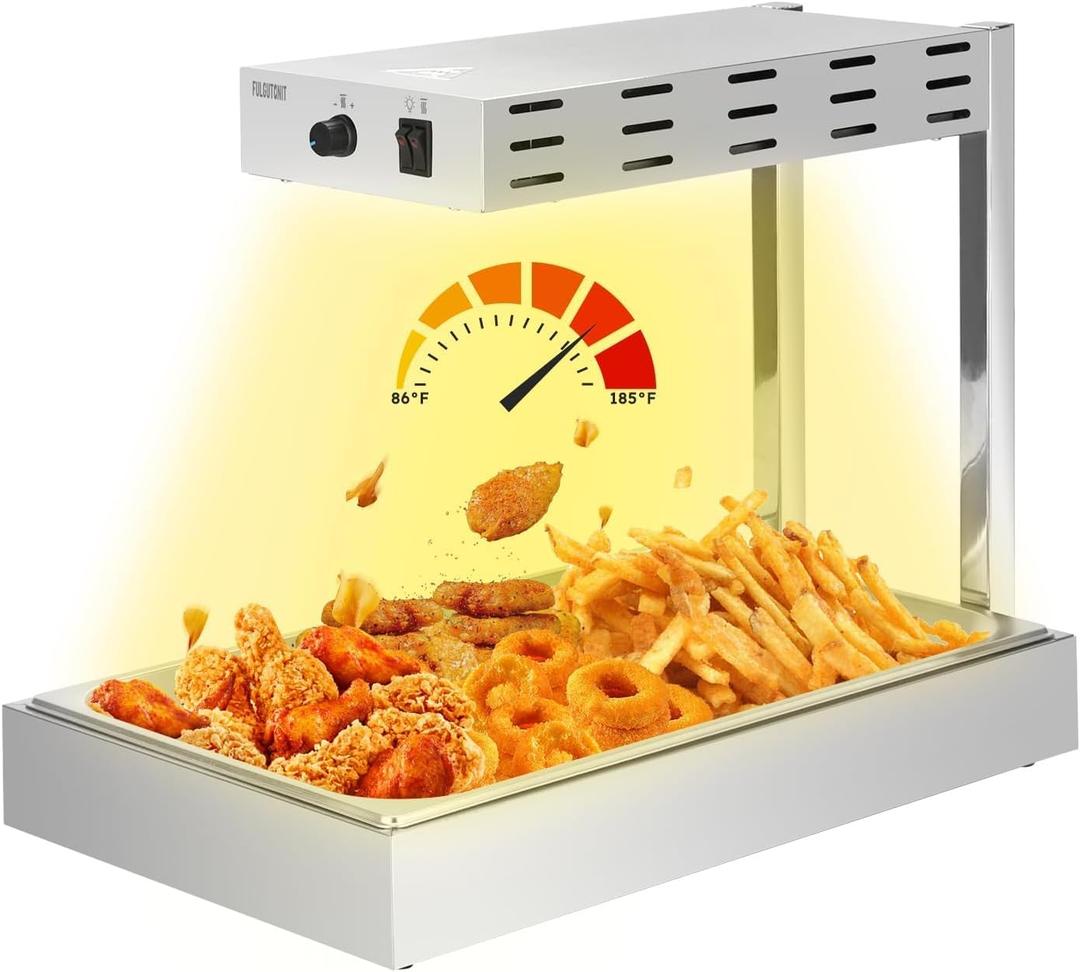 Fulgutonit French Fry Warmer, Commercial Heat Light Food Warmer Thermostable Food Heating Lamp for Chips, Stainless Steel Free-Standing Infrared Heating Dump Station