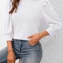 PRETTYGARDEN Womens Puff 3/4 Sleeve Tops 2025 Trendy Spring Summer Mock Neck Texture Knit T Shirts Work Casual Dressy Blouses (Small)
