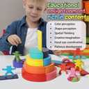 Dinhon 40-Piece Wooden Rainbow Stack Set, 4-in-1 Building Blocks preschoolers Early Development & Activity Toys Montessori Toys for Kids 1 2 3 4 Years and Older Gifts for Boys and Girls