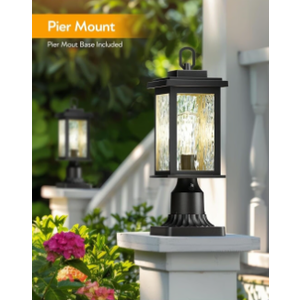 Outdoor Post Lantern Light Fixture with Pier Mount Base, Dusk to Dawn