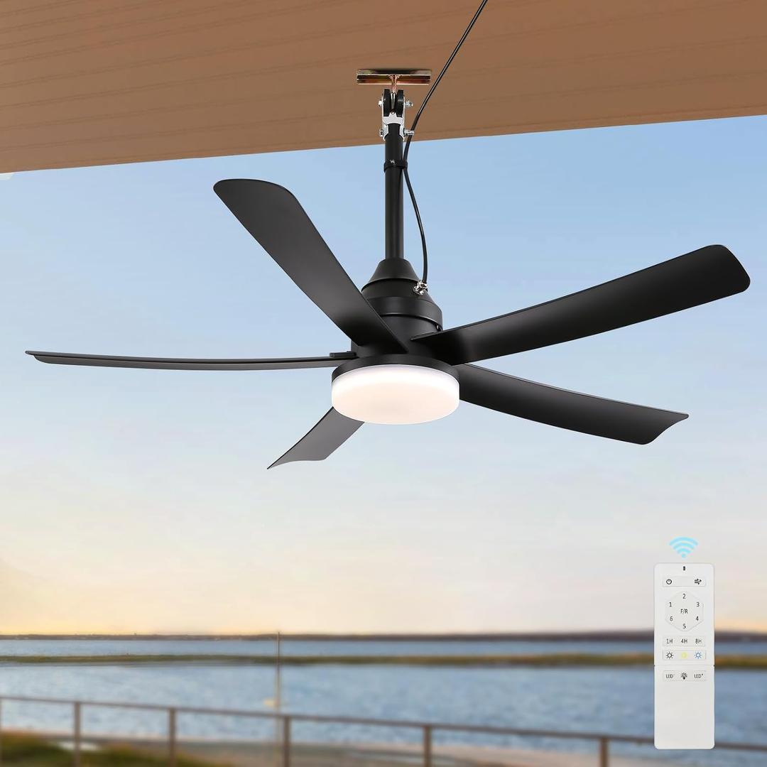 AHAWILL Outdoor Ceiling Fan with Light,42" Gazebo Fan,3CCT Dimmable, Waterproof Plug in Ceiling Fan, Outdoor ceiling Fans for Patios, Porch, Gazebo Black