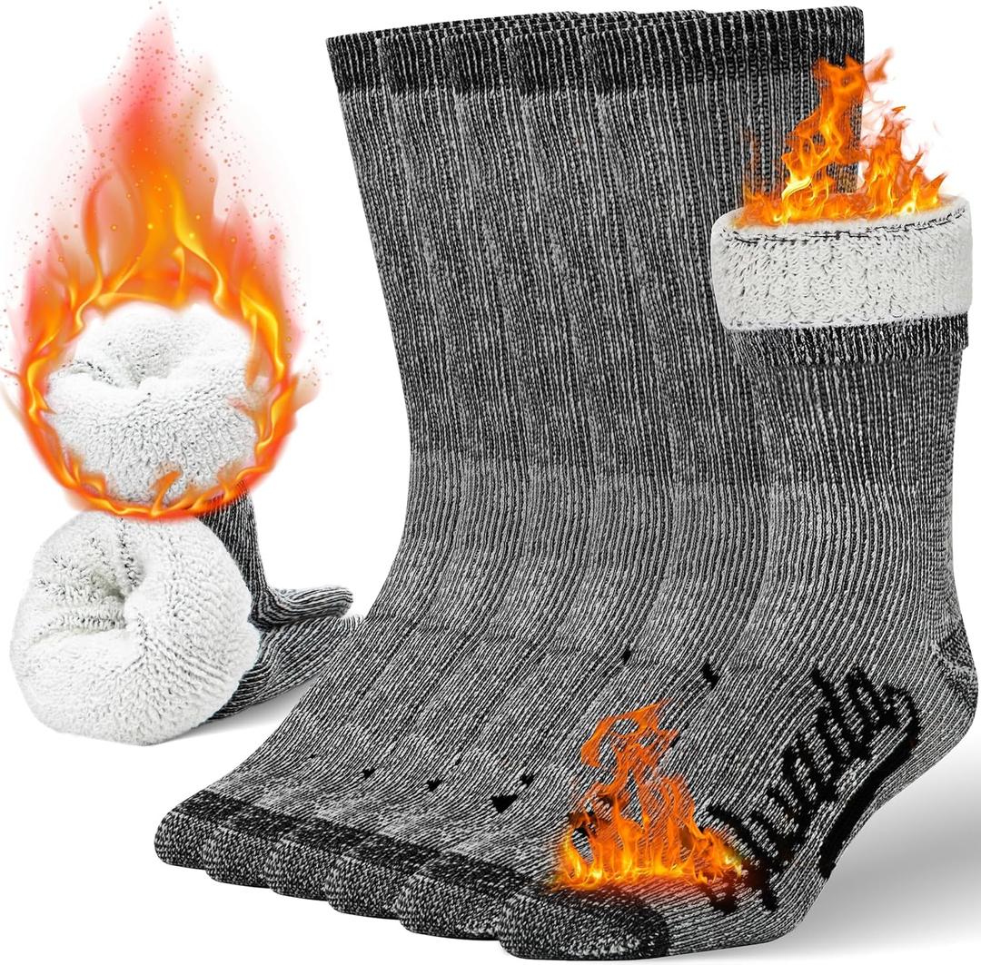 Alvada Merino Wool Hiking Socks Thermal Warm Crew Winter Boot Sock For Men & Women 3 Pairs (Medium-Large, Charcoal)