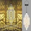 Twinkya Hanging Solar Lights Outdoor Garden Decorative Solar Lantern Waterproof Metal Moroccan Outdoor Decorations for Patio Pathway Yard Porch Backyard Garden Decor (White, 1 Pack)