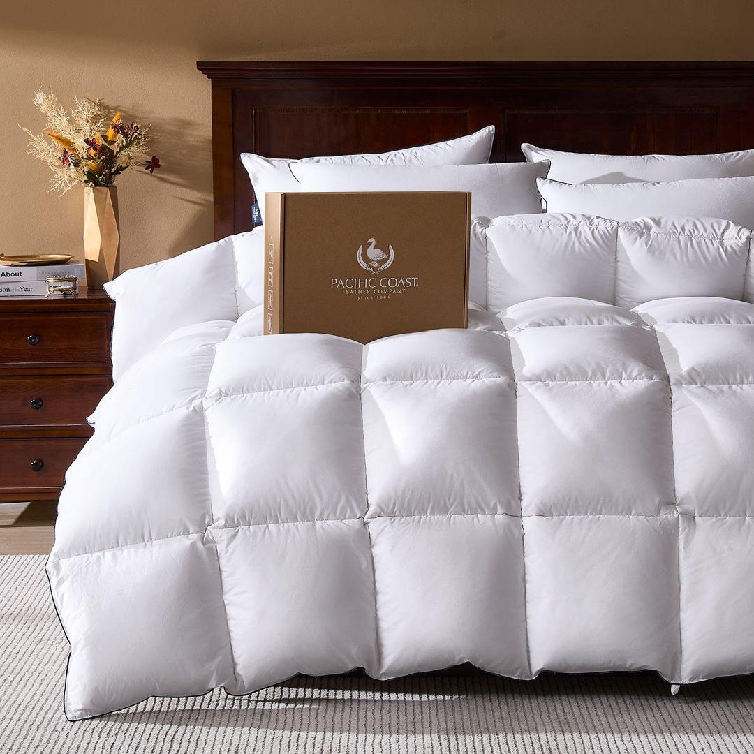 Pacific Coast Goose Feather Down Comforters King Size, 100% Cotton Extra Fluffy White Duvet Insert, Soft, Breathable, All Season Hotel Luxury Bedding Comforters, 8 Corner & Center Loops (106"x90")