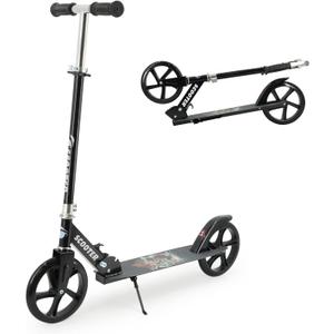 Kick Scooter for Ages 6+, Kids, Teens & Adults. Max Load 240 LBS. 8IN Big Wheels for Kids, Teens & Adults, 3 Adjustable Levels (Black)