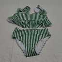 Floerns Girl's 2 Piece Swimsuits Striped Ruffle Hem High Waisted Bathing Suit (Green, 11-12Y)