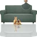 ZNSAYOTX Super Stretch Couch Cover (72"-92") Universal Sofa Covers with Elastic Bottom, Dog Cat Pets Friendly Washable Furniture Protector Fitted Sofa Slipcovers Stay in Place (Pea Green, Sofa)