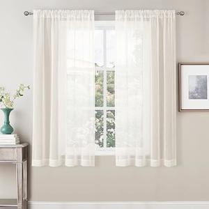 CUCRAF Linen Sheer Curtains 72 Inches Long 2 Panels Set, Semi Sheer Rod Pocket Window Treatment Voile Drapes for Living Room Bedroom(37''W x 72''L, Linen)