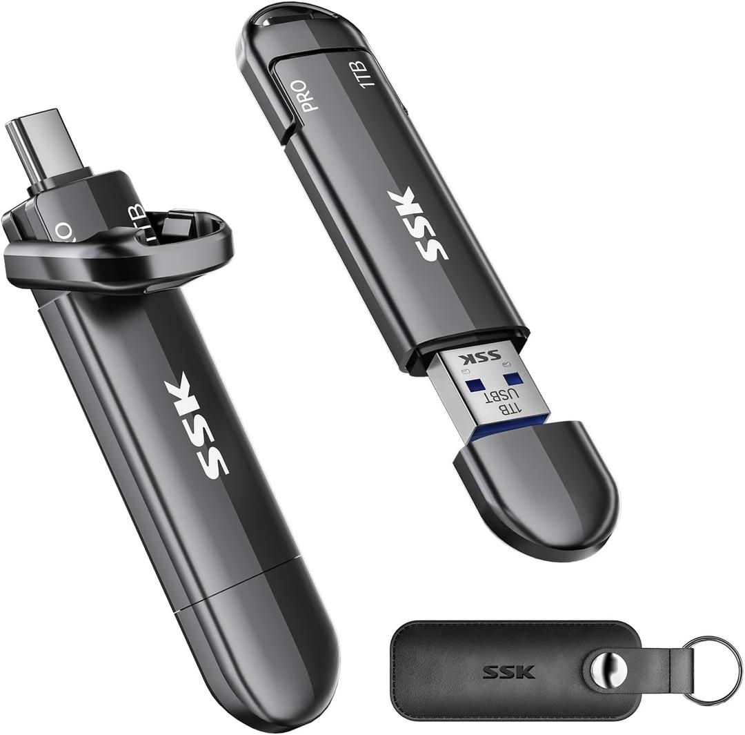 SSK 1TB USB Flash Drive SSD, External TLC NAND Solid State Drive Dual USBC & USBA Ports, Up to 1000MB/s High-Speed Portable 1TB USB Thumb Drive for iPhone 15/16/17 Pro Mac Android PC Backup
