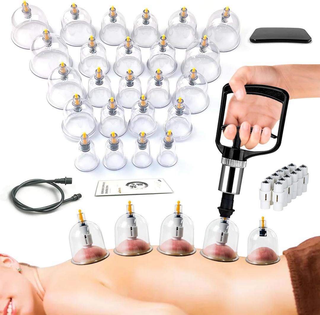 AIKOTOO Cupping Set Massage Therapy Cups Cupping Kit for Body Cellulite 24 Suction Cups (Black Hand Pump)