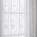 White Sheer Curtains Floral Embroidery Rod Pocket Voile Drapes for Living Room, Bedroom, Window Treatments Semi Flower Pattern Curtain Panels for Kitchen, Yard,54 x 63 Inch, 2 Panels