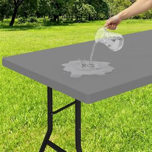 Smiry Rectangle Tablecloth, Elastic Fitted Flannel Backed Vinyl Tablecloths for 8ft Folding Tables, Waterproof Wipeable Table Covers for Indoor, Outdoor, Picnic and Camping (Grey, 36"x96")