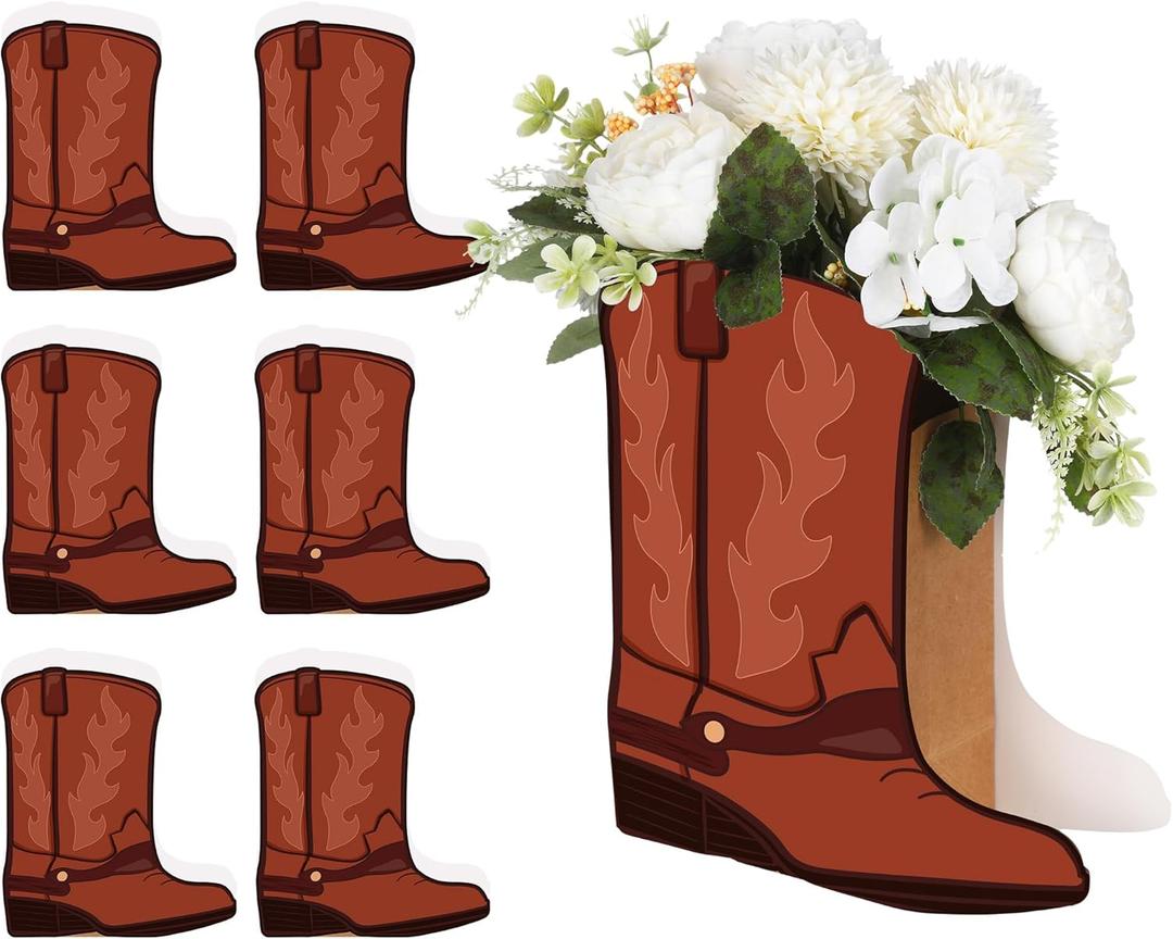 8 Set Western Cowboy Boots Flower Boxes Centerpiece Boot Shape Boxes Decorations Western Theme Party Cowgirl Favors for Cowboy Cowgirl Birthday Party Baby Shower Wedding Supplies(Brown)
