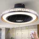 Dalouguan Ceiling Fan with Lights and Remote, 20" Black Low Profile Flush Mount 3 Speeds 3 Light Bladeless for Bedroom Kitchen