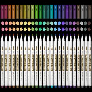 3 x Lelix 24 Colors Metallic Marker Pens, Fine Tip Paint Pens for DIY Photo Album, Black Paper, Card Making, Rock Art Painting, Scrapbooking, Glass, Metal, Wood