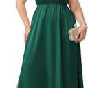 CYCLAMEN Plus Size 0X-4X Satin Halter Neck Dress A-line Maxi Long Dresses Wedding Guest Cocktail Evening Gowns (Green, XXXL)