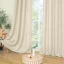 LAMIT Linen Curtains 84 inch Length 2 Panels, Grommet Thick Soft Light Filtering Curtains Privacy Living Room Window Drapes for Bedroom/Farmhouse, W52 x L84, Natural Beige