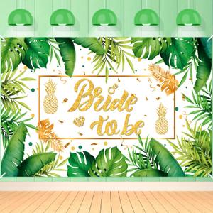 Palm Bride to be Decorations Tropical Wedding Bridal Shower Party Banner Decorations Hawaiian Luau Bride to Be Party Banner Green Gold Leaves Sign Photo Booth Background 71x44Inch