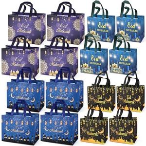 Aviski Tote Bag, Reusable Islamic Pattern Gift Bag with Handles, Assorted Sizes, Eid Mubarak Party Supplies, Muslin Themed, Non-Woven, Unisex, 16 PCS