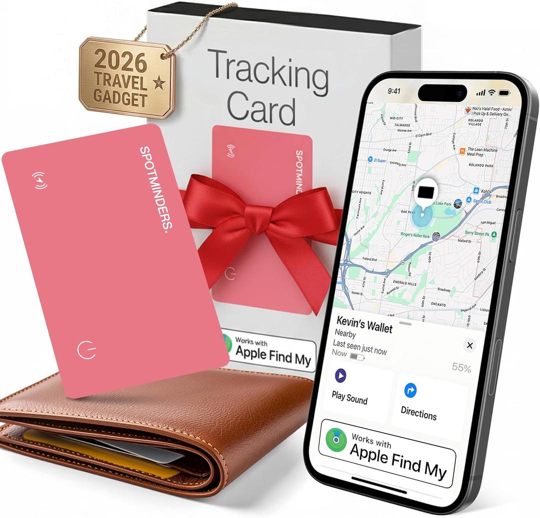 SPOTMINDERS Apple MFi Certified Wallet Tracker Card for Travel - Works with Apple Find My, IP68 Waterproof Rechargeable Tracking Card for Wallet Luggage Passport Purse - Ultra Slim 0.07in Item Finder