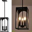 3 Lights E12 Outdoor Pendant Lighting Fixture in Black Finish Finish, Farmhouse Hanging Lantern Chandelier with Clear Glass Shade for Porch Entryway Hallway