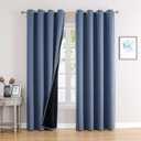 ChrisDowa 100% Blackout Curtains for Bedroom with Black Liner, 2 Thick Layers Total Blackout Thermal Insulated Grommet Window Curtains 2 Panels Set (Stone Blue, 52 x 84 Inch)